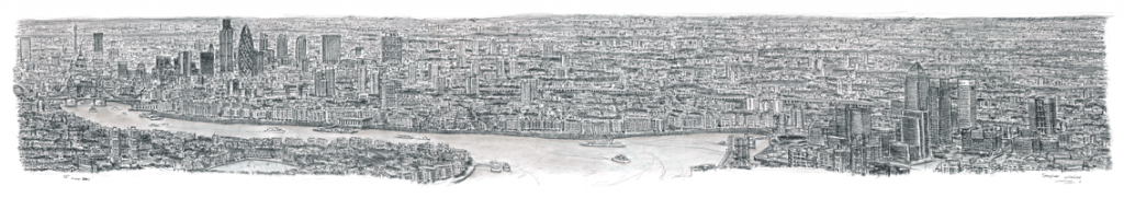 This London Panorama by Stephen Wiltshire was 9 digital shots which were joined together and then finished with minor retouching