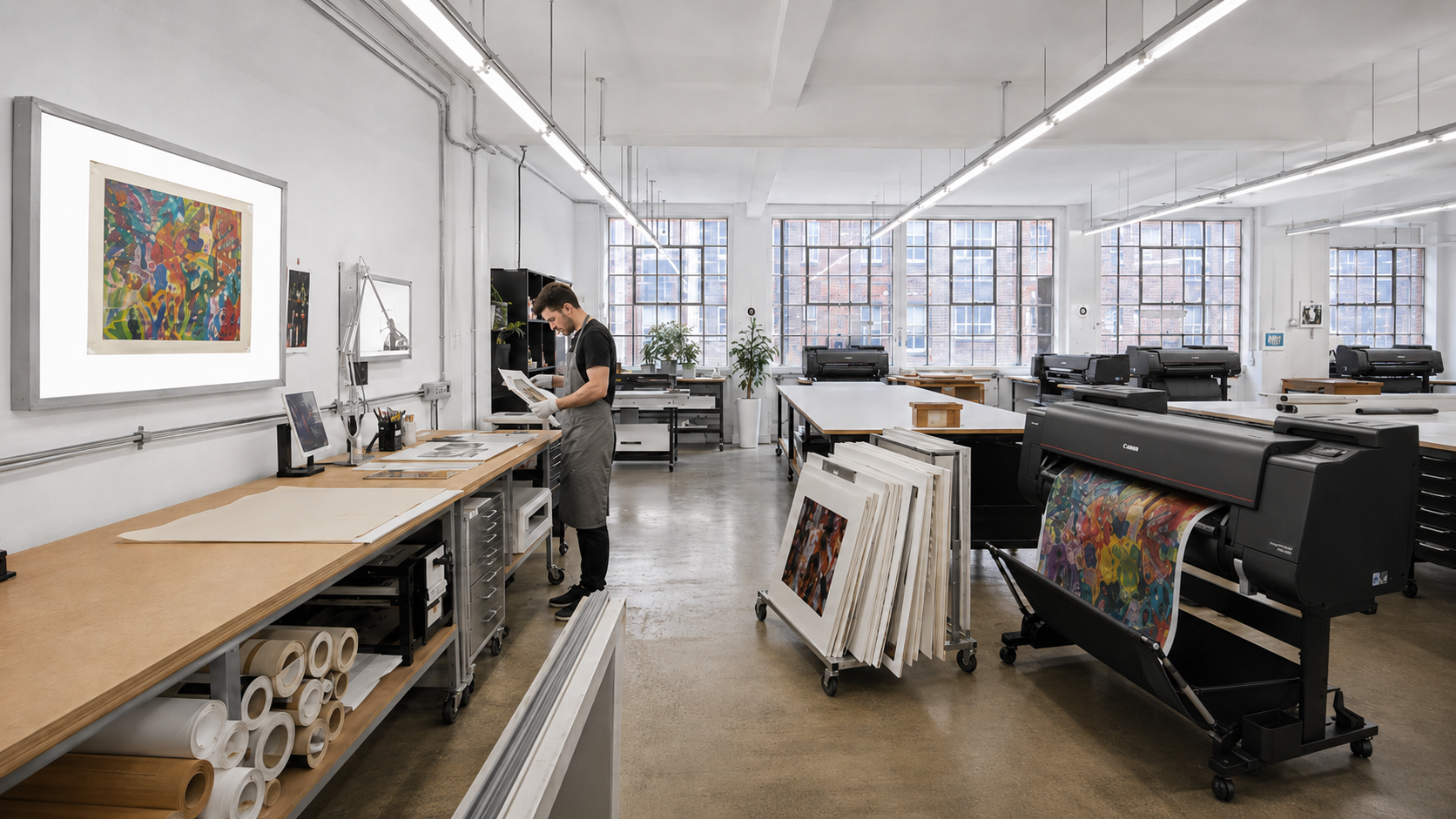 A printmaker working in the Giclée London studio