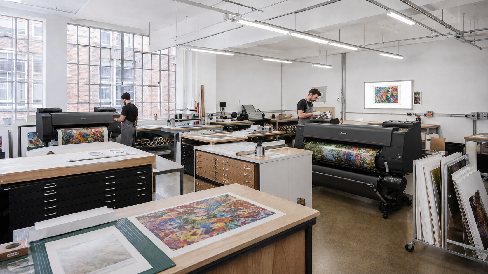 Fine art prints in production on Canon printers