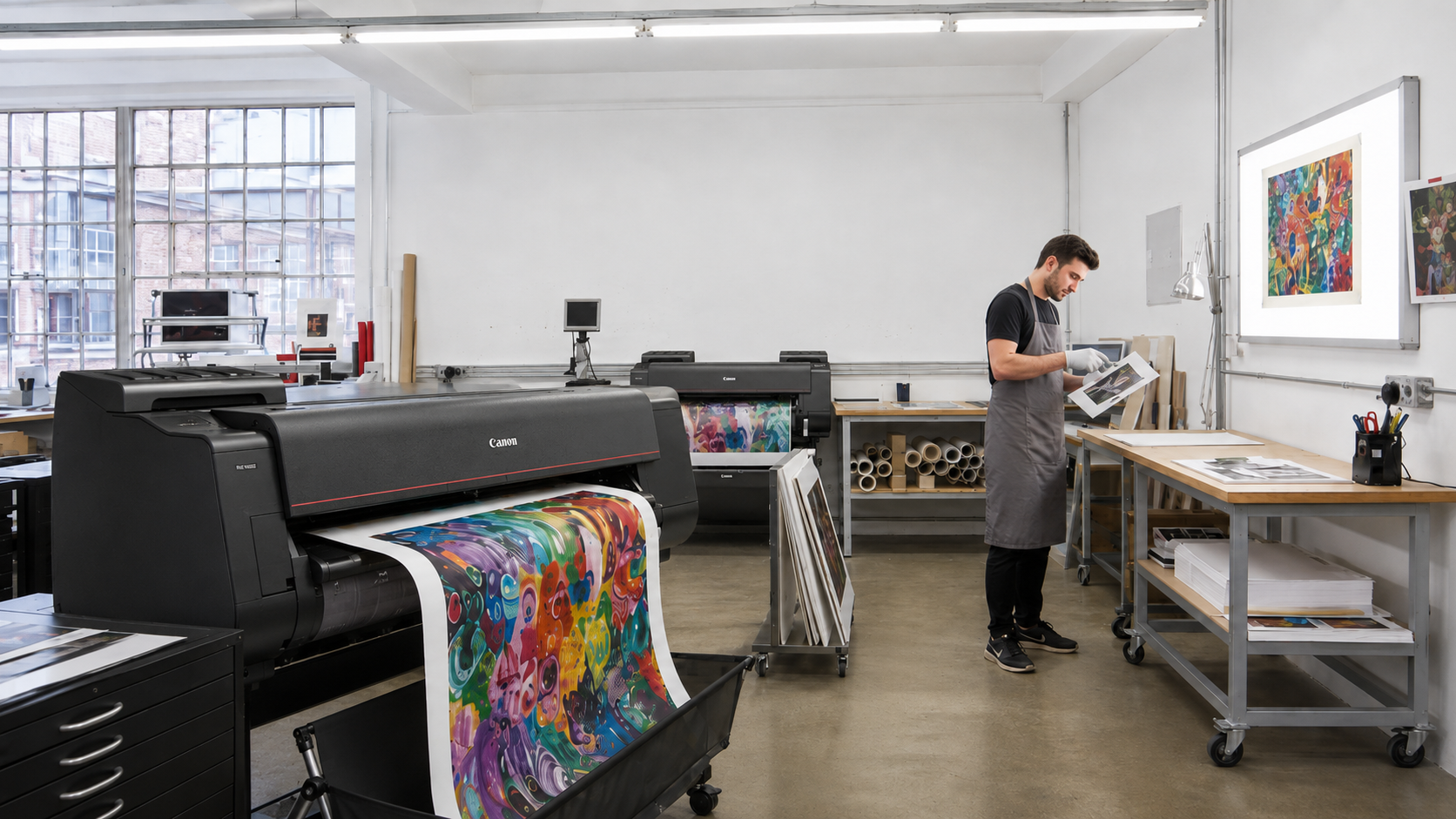 Colourful artwork printing on a Canon fine art printer