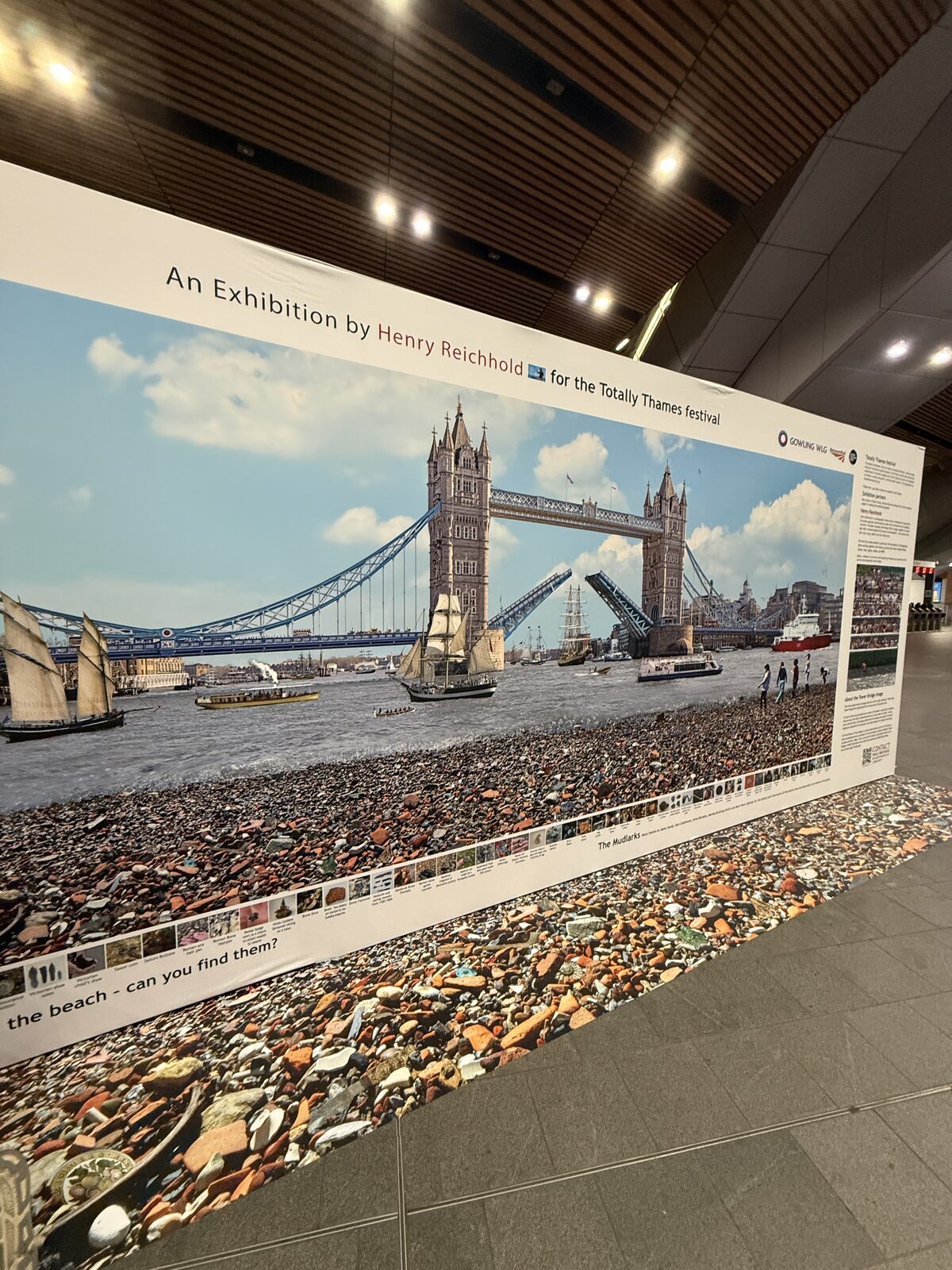 Close up of the printed montage showing the mudlarking finds in fine detail