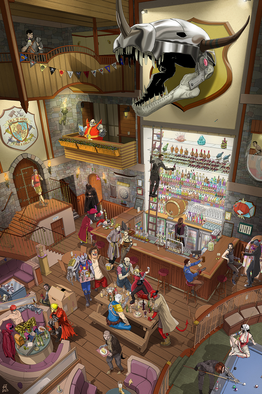 Steven J Ho illustration Call To Arms Bar and Grill