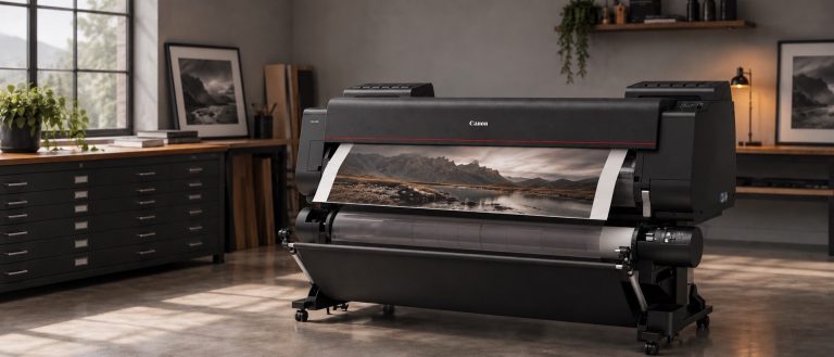 Canon large-format fine art printer with a landscape print